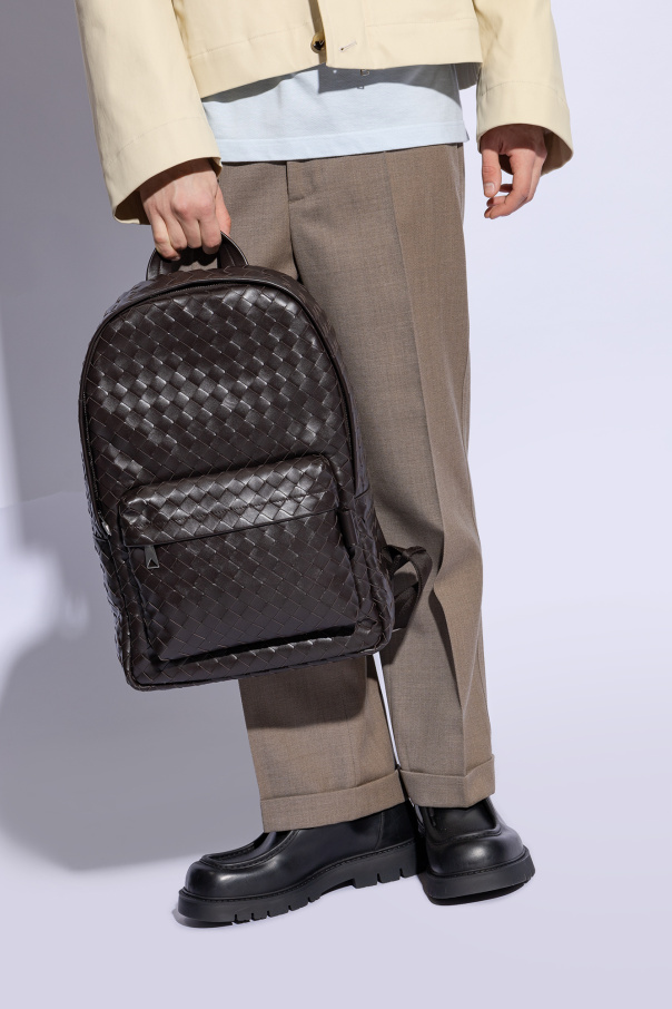 バッグ Bottega Veneta Vintage Brown Backpack Bottega Veneta Vintage Intrecciato Brown Woven Leather Mini